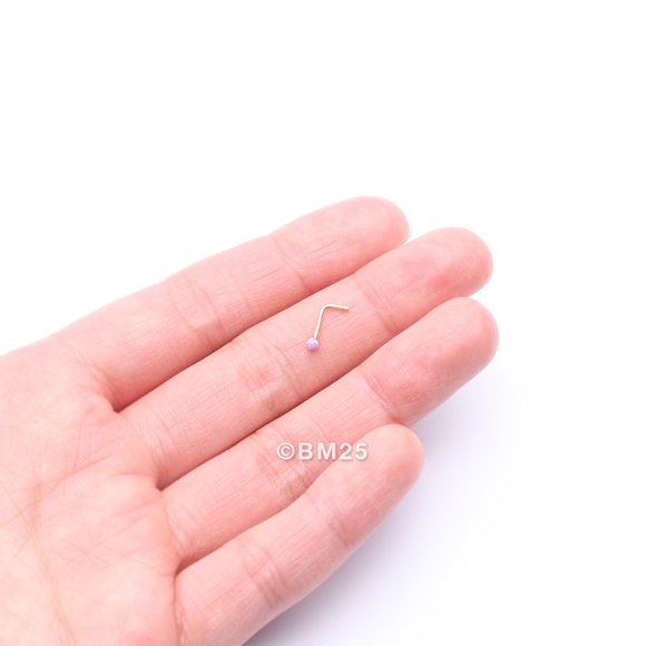14 Karat Gold Fire Opal Ball L-Shaped Nose Ring - Picture 2 of 5